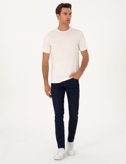 Ekru Regular Fit Bask_l_ Bisiklet Yaka T-shirt