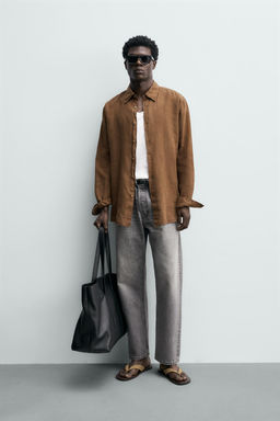 CAMISA REGULAR FIT 100% LINO / Khaki oscuro