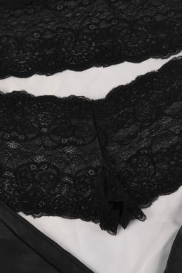 Lacivert 3lu Ceyiz Set Ust Dantel, Alt Saten Ask?l? Kulotlu Dokuma Pijama Tak?m? THMAW26PT00077 - Trendyolmilla фото 7