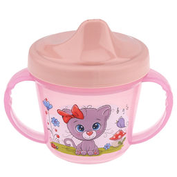 Поильник детский пластмассовый 0,2л, д8,1см, h10,3см, с ручками, розовый, с декором (Россия)