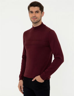 Bordo Slim Fit Yar_m Bal_k__ Yaka Triko Kazak