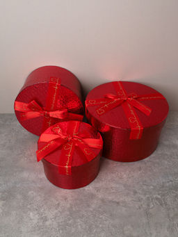 Коробка подарочная круглая 3 штуки 20х20х11 см / 3406-02 /уп 30/красная - ГалеонТрейд фото 2