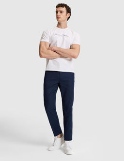 Lacivert Straight Fit Keten Kar___ml_ Beli Lastikli Kanvas Pantolon