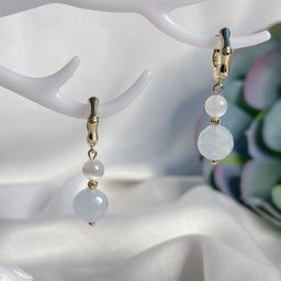 Серьги двойные из Аквамарина и Селенита