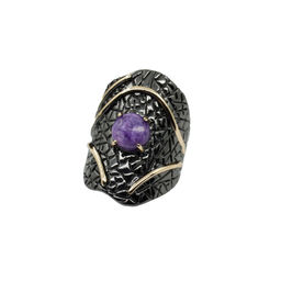 Комплект Чара-52, чароит, покрытие под бронзу, размеры кольца: 17, 18, 19, 20 - Agat77 фото 2