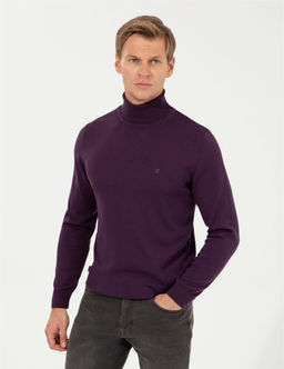 Mor Slim Fit Bal_k__ Yaka Basic Triko Kazak