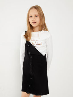 Bisiklet Yaka Bask?l? Uzun Kollu K?z ?ocuk Ti??rt