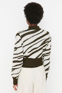 Zumrut Yesili Zebra Desenli Crop Triko Kazak TWOAW21KZ0010 - Trendyolmilla фото 13