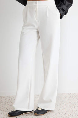 Beyaz Wide Leg/Geni_ Pa_a Dokuma Pantolon TWOAW22PL0139 - Trendyolmilla фото 3