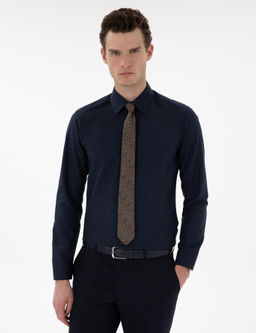 Lacivert Slim Fit Uzun Kollu Klasik Basic G_mlek