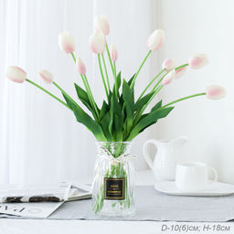 Ваза для цветов 18 см прозрачная с лентой этикетка / WRD-141 /уп 30/ без и/уп