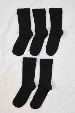 Siyah 5 Cift Bambu Nefes Alan Konfor Modeli Duz Renk Uzun Soket 5li Set Corap TMNAW26CO00003