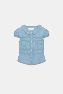 CAMISA FRUNCES CUELLO BOBO / Azul - Zara фото 6