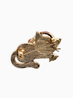 Брошь перламутровый "Котёнок" в наушниках, цвет белый в золоте