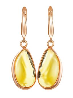 Удлинённые серьги из натурального янтаря в позолоченной оправе Глянец