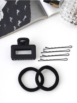 Цена за 3 шт. Набор для волос «Вивьен», 2 резинки 5.5 см, 8 невидимок 5.5 см, краб 4 см, классика, чёрный