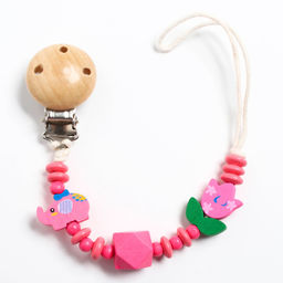 Держатель для соски - пустышки «Слоник», деревянный, цвет розовый