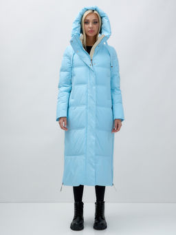 Пальто утепленное стеганное зимнее с капюшоном женское голубого цвета 9625Gl - Mtforce фото 6