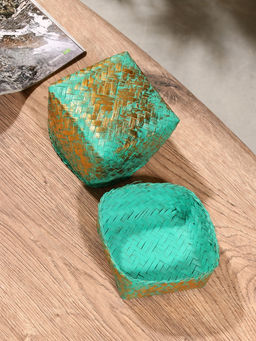 Корзинка плетёная «Голден мини», 12×12×10 см, голубая