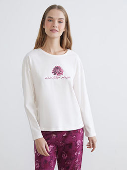 Bisiklet Yaka ?i?ekli Kad?n Pijama Tak?m?