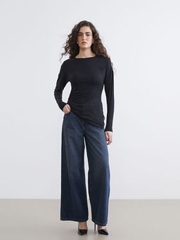 Bisiklet Yaka Dantel Detayl? B?zg?l? Bluz