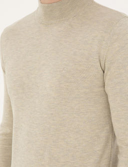 Kum Melanj Slim Fit Yar_m Bal_k__ Yaka Basic Triko Kazak