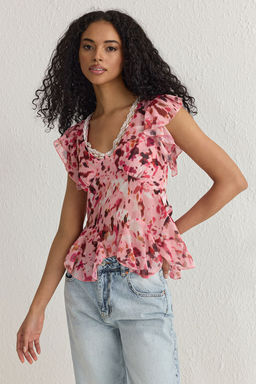 Trendyolmilla Cok Renkli Yoryo Sifon Cicekli Dokuma Dokuma Bluz TWOSS25BZ00107  фото 10