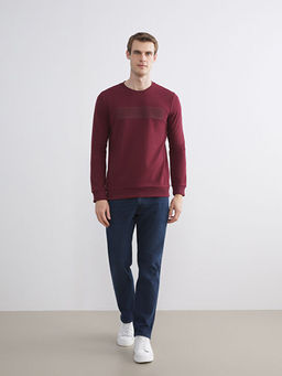 Bisiklet Yaka Uzun Kollu Bask?l? Erkek Sweatshirt