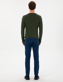 A__k Mavi Slim Fit Pamuk Liyosel Kar___ml_ Jean Pantolon