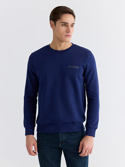 Bisiklet Yaka Bask?l? Erkek Kal?n Sweatshirt