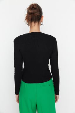 Siyah Basic Fitilli Triko Kazak TWOAW22KZ1708