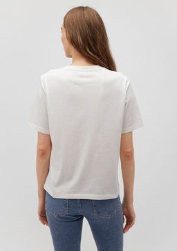 Bask?l? Beyaz Tisort - Mavi фото 4