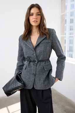Antrasit Kendinden Kemerli Bal?ks?rt? Dokuma Blazer Ceket TWOAW26BC00011