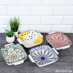 Блюдо квадратное 20х16х5 см с ручками керамика / ZY066 / уп 6/48/