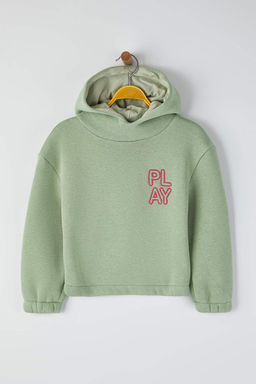 Mint*003 K?z Cocuk Pamuklu Bask?l? Kapusonlu Regular Orme Sweatshirt TKDAW26SW00035