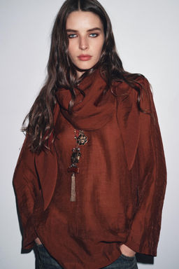 FLOWING BLOUSE WITH MULTI-POSITION SCARF DETAIL ZW COLLECTION - Zara фото 2