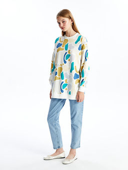 Bisiklet Yaka Desenli Kad?n Sweatshirt Tunik