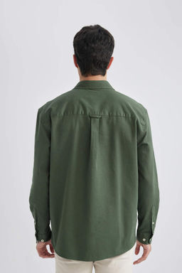 Габардиновая рубашка с длинными рукавами и воротником-поло Relax Fit - Defacto фото 6