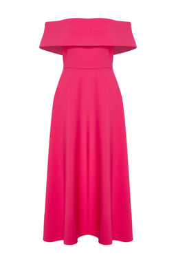 Fusya Carmen Yaka A-Kesim Dokuma S?k Midi Abiye Elbise TPRSS24EL00210