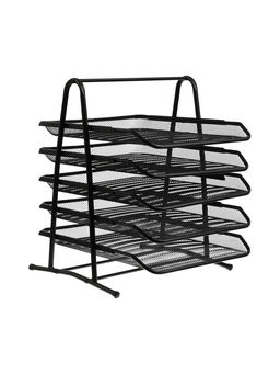 Лоток для бумаг, горизонтальный, металлическая сетка, 5 отделений, чёрный