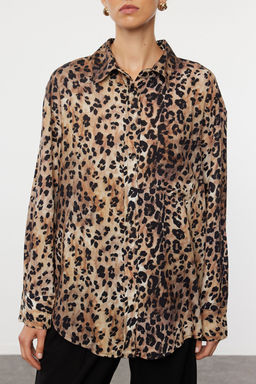 TRENDYOLMILLA Kahverengi Leopar Animal Desenli Oversize Dokuma Genis Kal?p Gomlek TWOAW25GO00050  фото 3