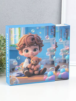 Фотоальбом на 80 фото 10х15 см "Мальчик с мишкой и пузырьки" в коробке 5х19х22,8 см