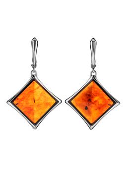 Эффектные серьги из серебра и натурального янтаря London