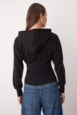 Siyah Fermuarl? Kapusonlu Belden Oturmal? Esnek Orme Sweatshirt TWOAW26SW00012 - Trendyolmilla фото 4