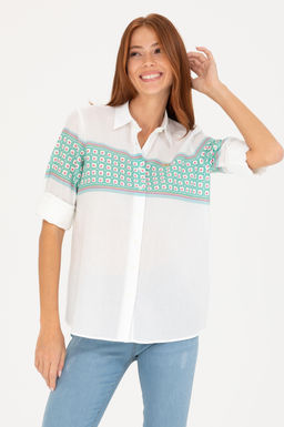 Женская рубашка цвета морской волны с длинным рукавом