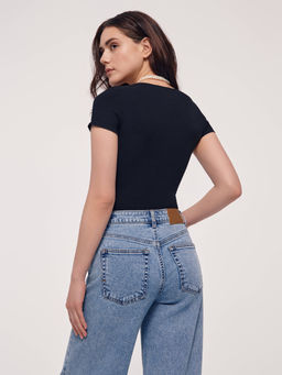 CONTE Боди в рубчик на шнуровке с декоративными швами LBD 2625 black - Conte elegant фото 5