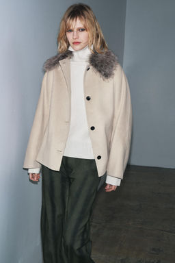 WOOL BLEND JACKET WITH FAUX FUR COLLAR ZW COLLECTION - Zara фото 13