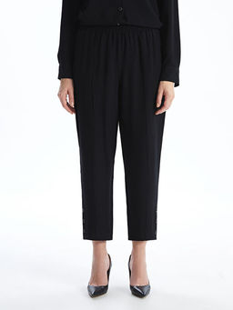 Beli Lastikli Keten G?r?n?ml? Kad?n Pantolon