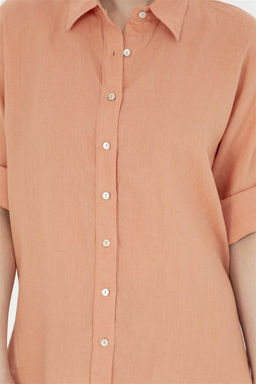 Женская льняная рубашка лососевого цвета с длинным рукавом Неожиданная скидка в корзине - U.s. polo assn фото 6