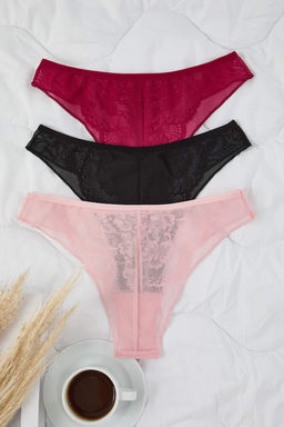 Cok Renkli 3lu Paket Dantelli Brazilian Orme Kulot THMAW26KU00047 - Trendyolmilla фото 3